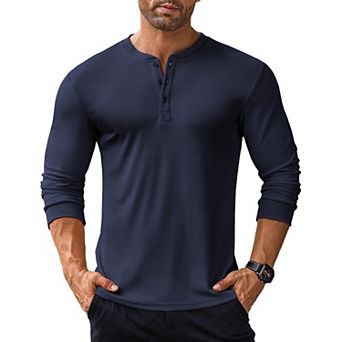 COOFANDY Men's Long Sleeve Henley Shirts Stretch Ribbed T-Shirts Fashion Casual Basic Tops
