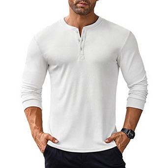COOFANDY Men's Long Sleeve Henley Shirts Stretch Ribbed T-Shirts Fashion Casual Basic Tops