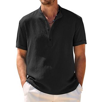 COOFANDY Mens Henley Beach Shirts Short Sleeve Hippie Casual Summer Vacation T-Shirt