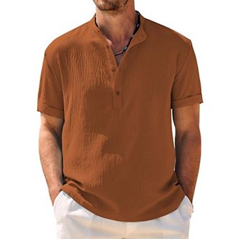 COOFANDY Mens Henley Beach Shirts Short Sleeve Hippie Casual Summer Vacation T-Shirt