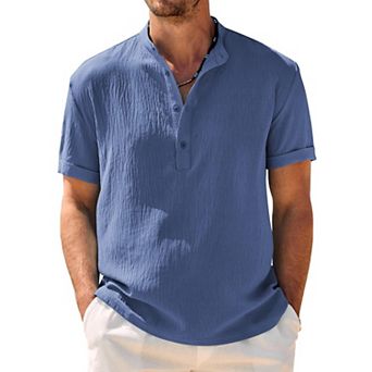 COOFANDY Mens Henley Beach Shirts Short Sleeve Hippie Casual Summer Vacation T-Shirt