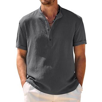 COOFANDY Mens Henley Beach Shirts Short Sleeve Hippie Casual Summer Vacation T-Shirt