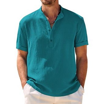 COOFANDY Mens Henley Beach Shirts Short Sleeve Hippie Casual Summer Vacation T-Shirt