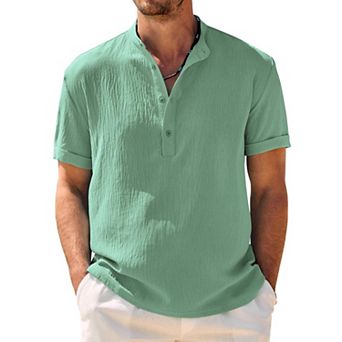 COOFANDY Mens Henley Beach Shirts Short Sleeve Hippie Casual Summer Vacation T-Shirt