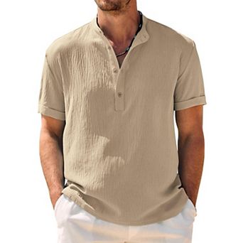 COOFANDY Mens Henley Beach Shirts Short Sleeve Hippie Casual Summer Vacation T-Shirt
