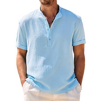 COOFANDY Mens Henley Beach Shirts Short Sleeve Hippie Casual Summer Vacation T-Shirt