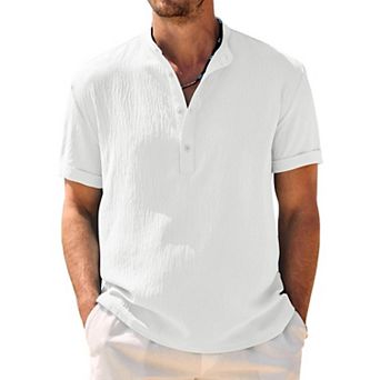 COOFANDY Mens Henley Beach Shirts Short Sleeve Hippie Casual Summer Vacation T-Shirt
