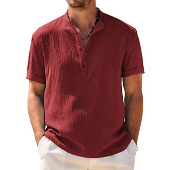 COOFANDY Mens Henley Beach Shirts Short Sleeve Hippie Casual Summer Vacation T-Shirt