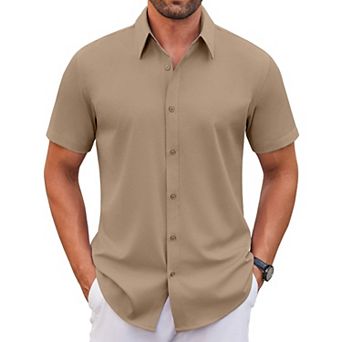 COOFANDY Mens Short Sleeve Button Down Shirts Stretch Wrinkle Free Dress Shirts Business Shirts