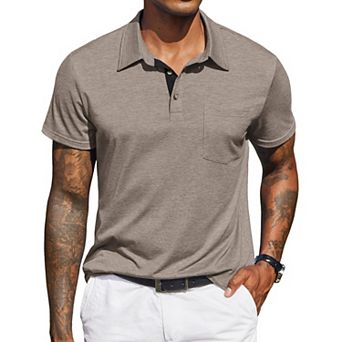 COOFANDY Mens Polo Shirt Casual Short Sleeve Button Collared Polo Shirt Pocket Cotton Tees T Shirt
