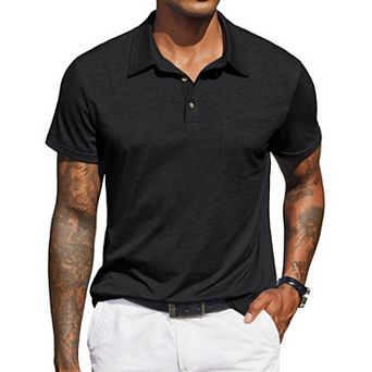 COOFANDY Mens Polo Shirt Casual Short Sleeve Button Collared Polo Shirt Pocket Cotton Tees T Shirt