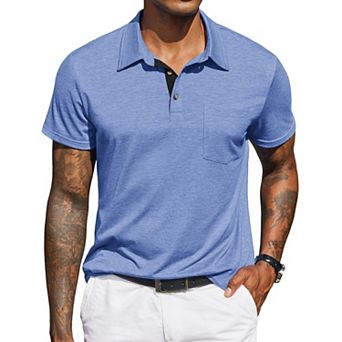 COOFANDY Mens Polo Shirt Casual Short Sleeve Button Collared Polo Shirt Pocket Cotton Tees T Shirt