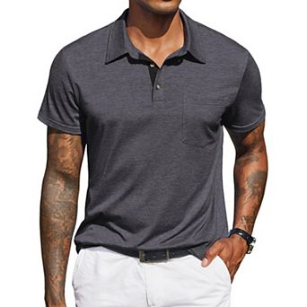 COOFANDY Mens Polo Shirt Casual Short Sleeve Button Collared Polo Shirt Pocket Cotton Tees T Shirt