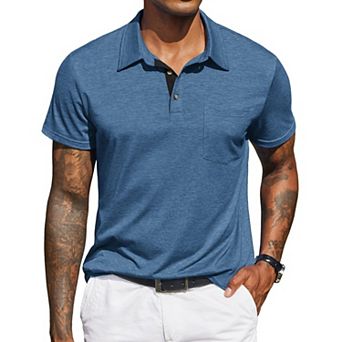 COOFANDY Mens Polo Shirt Casual Short Sleeve Button Collared Polo Shirt Pocket Cotton Tees T Shirt
