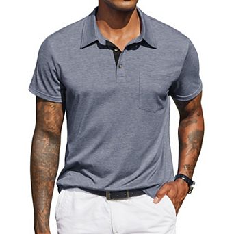 COOFANDY Mens Polo Shirt Casual Short Sleeve Button Collared Polo Shirt Pocket Cotton Tees T Shirt