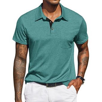 COOFANDY Mens Polo Shirt Casual Short Sleeve Button Collared Polo Shirt Pocket Cotton Tees T Shirt