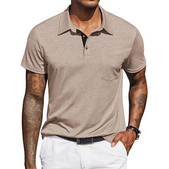 COOFANDY Mens Polo Shirt Casual Short Sleeve Button Collared Polo Shirt Pocket Cotton Tees T Shirt