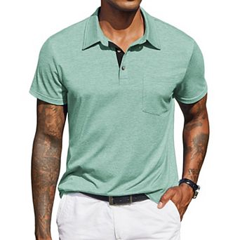 COOFANDY Mens Polo Shirt Casual Short Sleeve Button Collared Polo Shirt Pocket Cotton Tees T Shirt