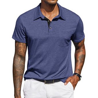 COOFANDY Mens Polo Shirt Casual Short Sleeve Button Collared Polo Shirt Pocket Cotton Tees T Shirt