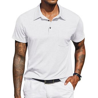 COOFANDY Mens Polo Shirt Casual Short Sleeve Button Collared Polo Shirt Pocket Cotton Tees T Shirt