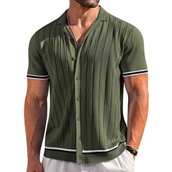 COOFANDY Mens Button Up Short Sleeve Knit Shirt Resort Wear for Men Vintage Old Money Shirt