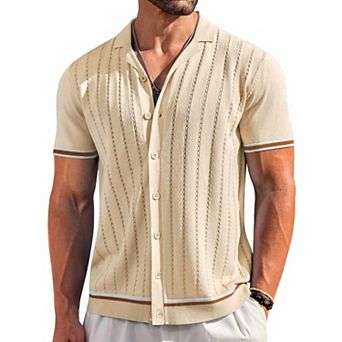 COOFANDY Mens Button Up Short Sleeve Knit Shirt Resort Wear for Men Vintage Old Money Shirt