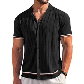 COOFANDY Mens Button Up Short Sleeve Knit Shirt Resort Wear for Men Vintage Old Money Shirt