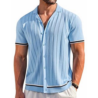 COOFANDY Mens Button Up Short Sleeve Knit Shirt Resort Wear for Men Vintage Old Money Shirt
