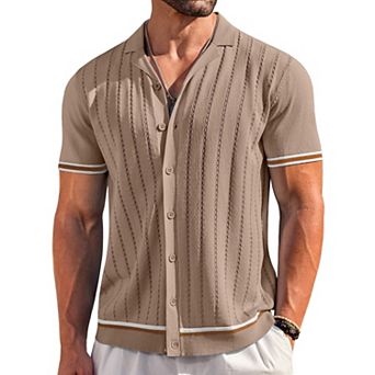 COOFANDY Mens Button Up Short Sleeve Knit Shirt Resort Wear for Men Vintage Old Money Shirt