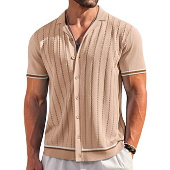 COOFANDY Mens Button Up Short Sleeve Knit Shirt Resort Wear for Men Vintage Old Money Shirt