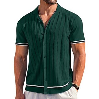 COOFANDY Mens Button Up Short Sleeve Knit Shirt Resort Wear for Men Vintage Old Money Shirt