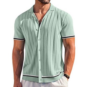 COOFANDY Mens Button Up Short Sleeve Knit Shirt Resort Wear for Men Vintage Old Money Shirt