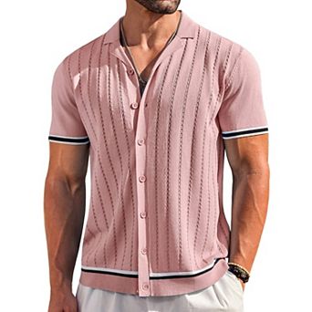COOFANDY Mens Button Up Short Sleeve Knit Shirt Resort Wear for Men Vintage Old Money Shirt
