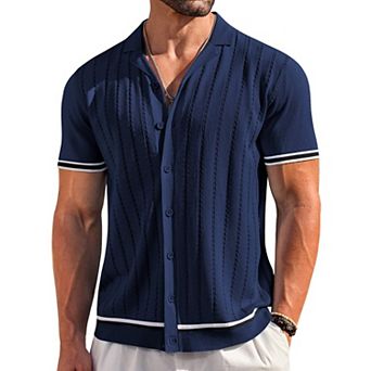 COOFANDY Mens Button Up Short Sleeve Knit Shirt Resort Wear for Men Vintage Old Money Shirt