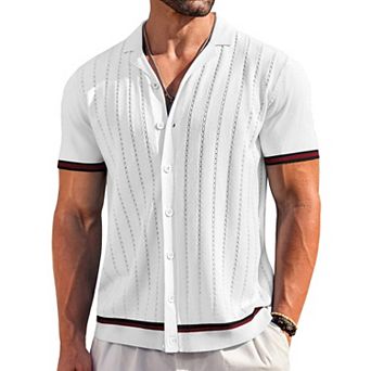 COOFANDY Mens Button Up Short Sleeve Knit Shirt Resort Wear for Men Vintage Old Money Shirt