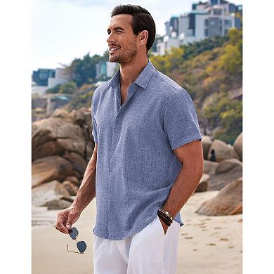 COOFANDY Men's Linen Shirts Short Sleeve Casual Shirts Button Down Shirt for Men Beach Summer