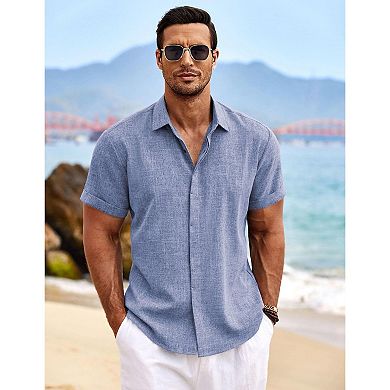 COOFANDY Men's Linen Shirts Short Sleeve Casual Shirts Button Down Shirt for Men Beach Summer
