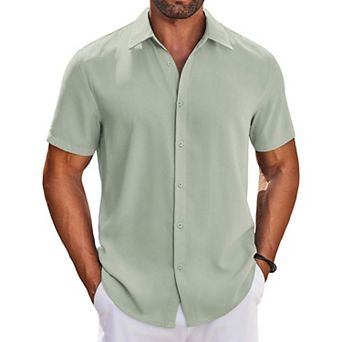 COOFANDY Men's Button Down Shirt Short Sleeve Casual Shirt Untucked Summer Beach Shirts