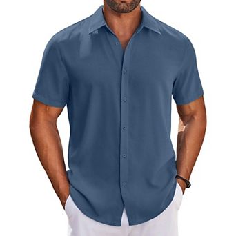 COOFANDY Men's Button Down Shirt Short Sleeve Casual Shirt Untucked Summer Beach Shirts