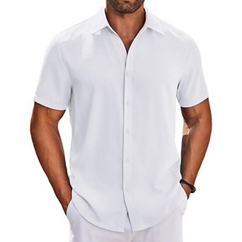 COOFANDY Men's Button Down Shirt Short Sleeve Casual Shirt Untucked Summer Beach Shirts