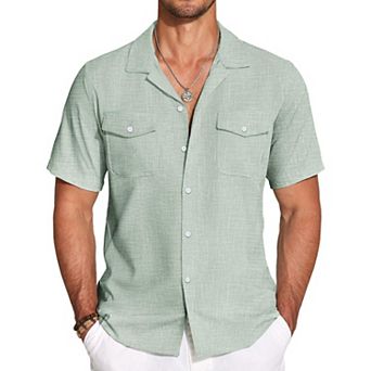 COOFANDY Men's Casual Short Sleeve Cotton Linen Camp Collar Wrinkle Free Shirt Lightweight Shirts