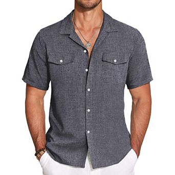COOFANDY Men's Casual Short Sleeve Cotton Linen Camp Collar Wrinkle Free Shirt Lightweight Shirts