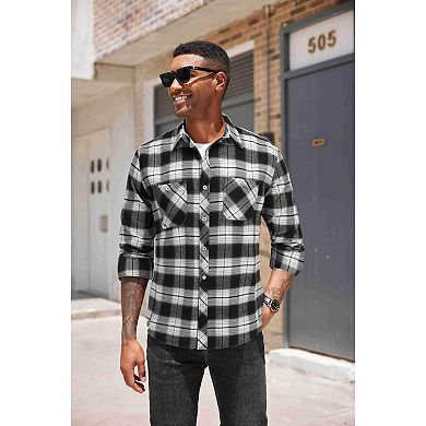 COOFANDY Men's Flannel Plaid Shirts Long Sleeve Casual Button Down Shirt with Pockets