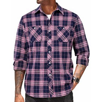 COOFANDY Men's Flannel Plaid Shirts Long Sleeve Casual Button Down Shirt with Pockets