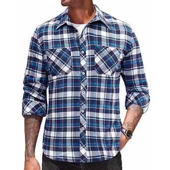 COOFANDY Men's Flannel Plaid Shirts Long Sleeve Casual Button Down Shirt with Pockets