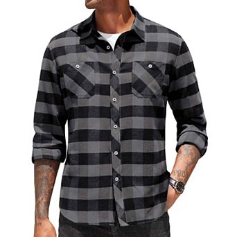 COOFANDY Men's Flannel Plaid Shirts Long Sleeve Casual Button Down Shirt with Pockets