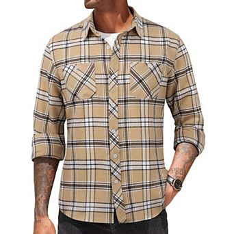 COOFANDY Men's Flannel Plaid Shirts Long Sleeve Casual Button Down Shirt with Pockets