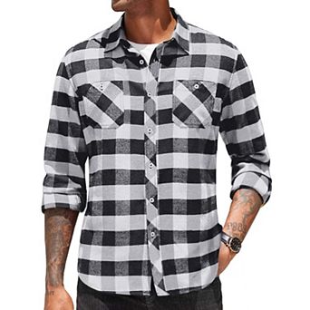 COOFANDY Men's Flannel Plaid Shirts Long Sleeve Casual Button Down Shirt with Pockets