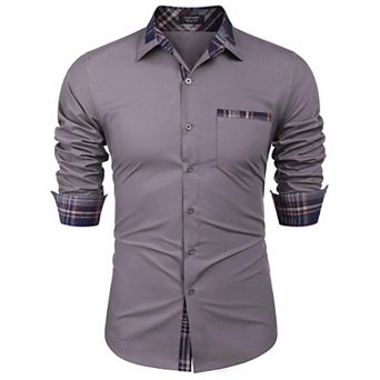 COOFANDY Men's Dress Shirt Plaid Collar Slim Fit Button Down Shirt