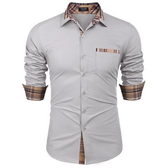 COOFANDY Men's Dress Shirt Plaid Collar Slim Fit Button Down Shirt